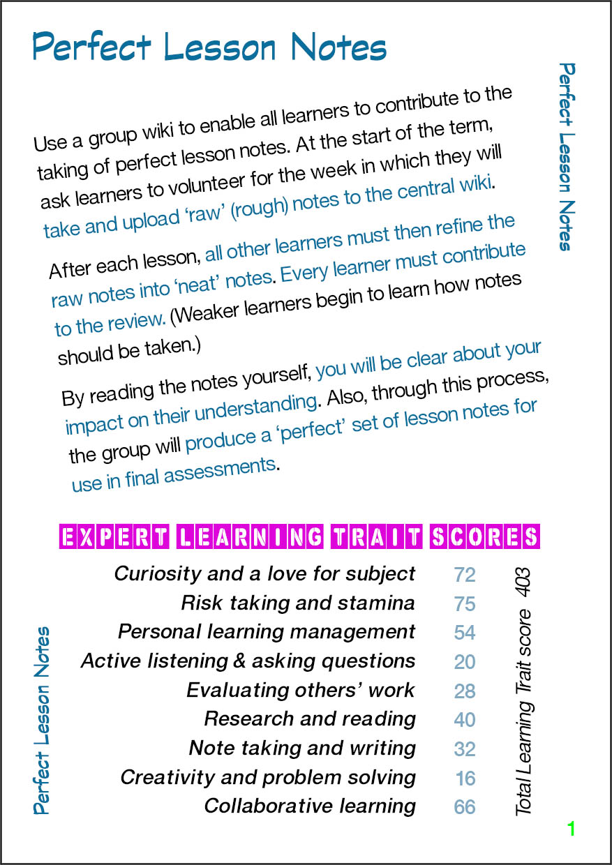Perfect Lesson Notes - Card 1
