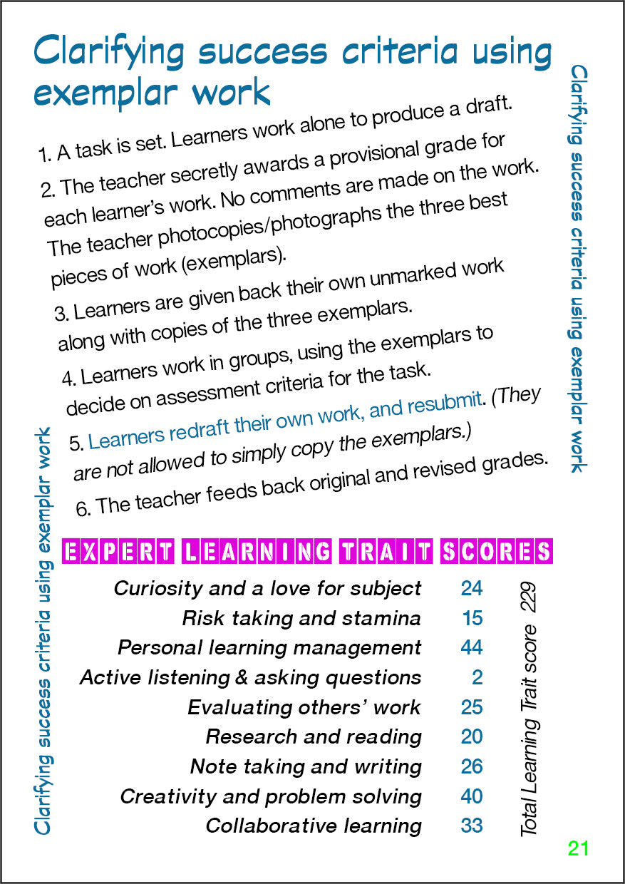 Clarifying success criteria using exemplar work - Card 21